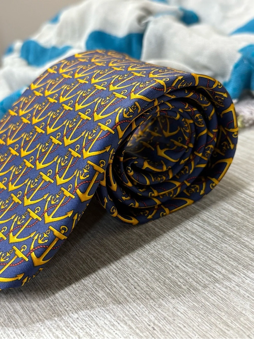 Nautical Anchor Pattern Silk Tie by Gucci